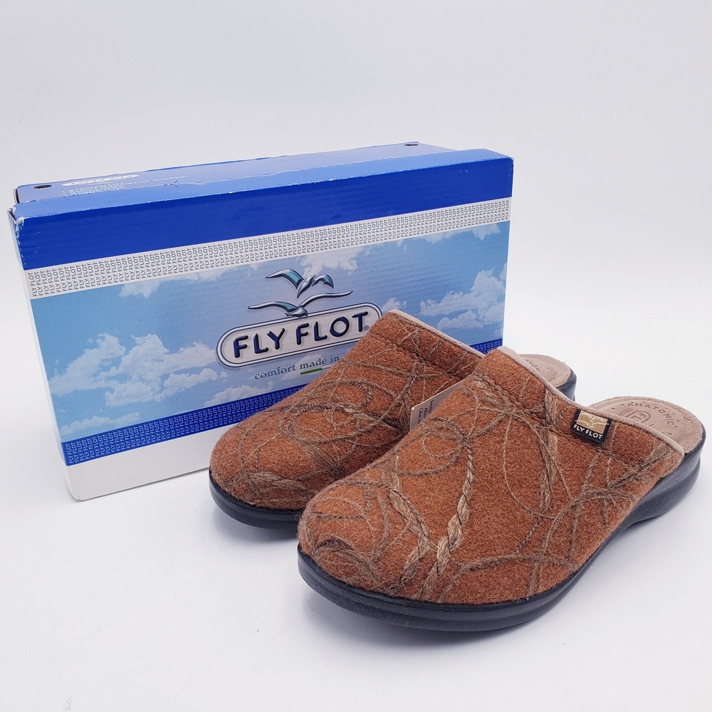 Fly Flot Swirl Clogs Slip On Camel Brown Wool Felt Comfort Shoe‎ Size 39